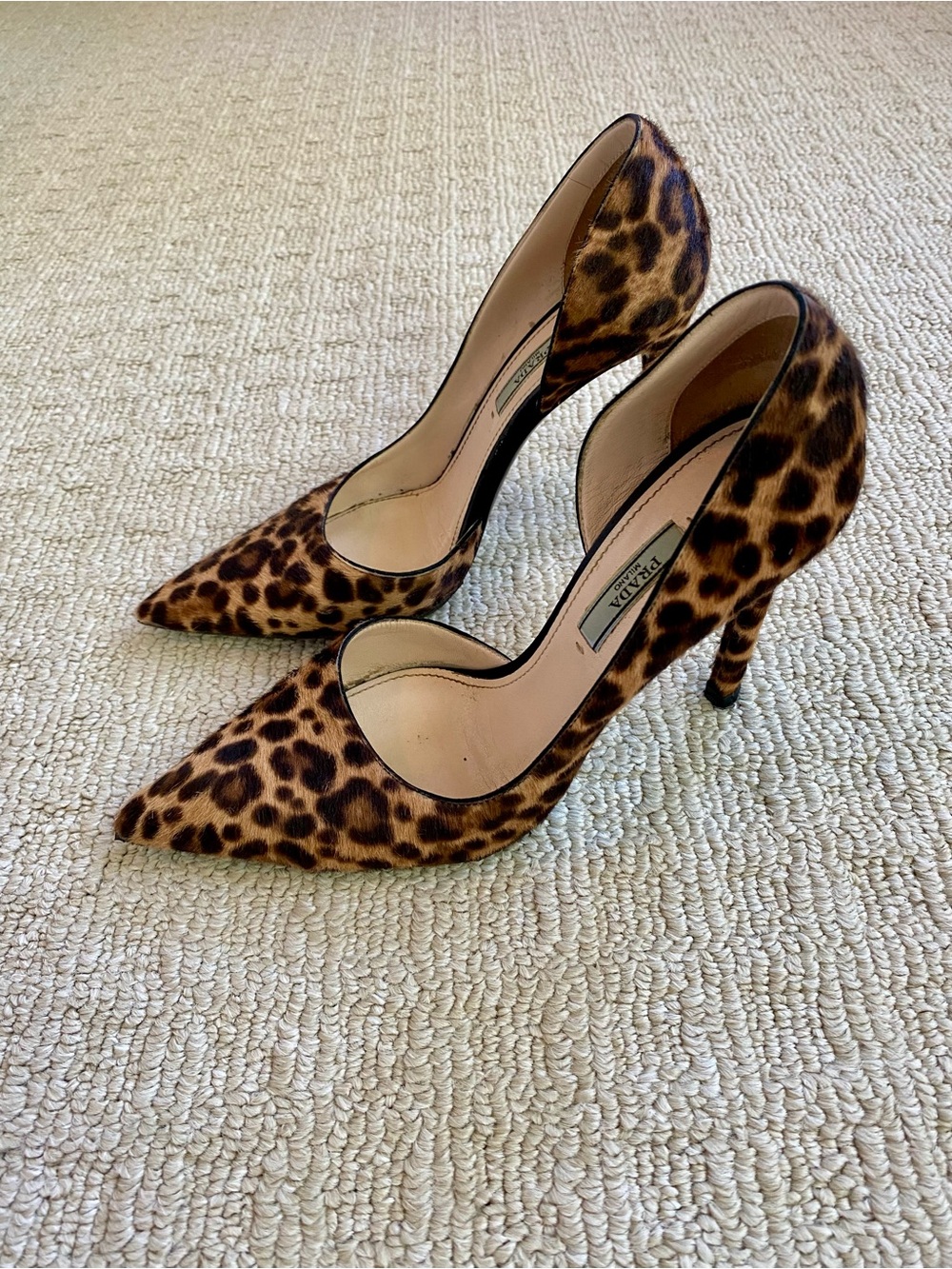 Prada Calf Hair Leopard-Print Pumps, size 6 1/2